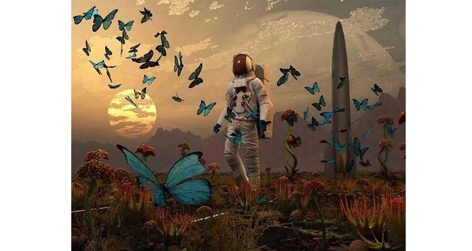 astronaut with butterflies