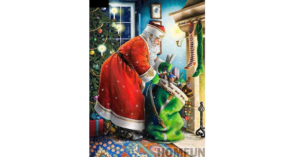 Santa filling Christmas stockings